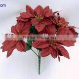 Indoor Artificial Christmas Flower Decoration H 25cm Silk Red Poinsettia Flower thumbnail-3