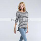 Women's Knit Striped Blouse With Hi-low Bottom Looking thumbnail-3