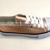 Pink Metallic Lace up Vulcanized Shoe Women Sneakers Cheap Casual Canvas Shoe Woman thumbnail-2