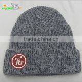 Grey and Navy Mixed Yarn Custom Felt Embroidery Logo Patch Knit Beanie Winter Hat in Good Quality thumbnail-1