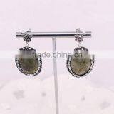 Natural Amethyst Amazon Turquoise Agate Labradorite Stone Druzy Earring, Oval Pave Crystal Zircon Jewelry Stud Earring thumbnail-4