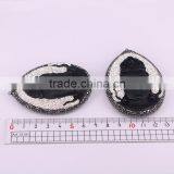 Natural Obsidian Gem Stone Pendant, Guanyin / Mother Buddha Pendant, With Crystal Paved Druzy Pendant thumbnail-5