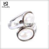 2015 Hot Sale Girls Double Big Pearl Stainless Steel Rings thumbnail-3