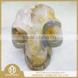 3" 0.31KG Hand Carved Yellow Agate Geode Crystal Skulls for Hand Playing thumbnail-1