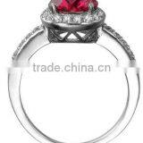 HY Fashion Jewelry Pave CZ Solitaire Engagement Rings for Women(Ruby) thumbnail-2