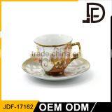 2017 Pure White Golden Handle and Bottom Bone China Coffee Cup and Saucer