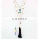 Layered Necklace Four Layered Turquoise Tassel Necklace Set thumbnail-2