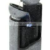 Dark Gray Stone Pillar & Silver Bowls Outdoor Water Fountain thumbnail-3