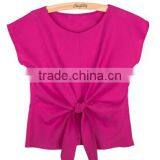 2016 Fashion Short Sleeve Bow O-neck Office Women Chiffon Shirt thumbnail-4