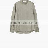 Autumn Women's Shirts Blouses 2017 100% Viscose Rounded Neck Long Sleeve Blouses thumbnail-2