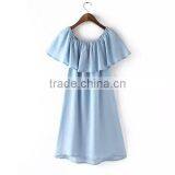 EY0565A 2015 New Style Women Falbala Pure Color Easy Cowboy Dress thumbnail-2