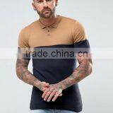 Mens Regular Fit T-shirt Polo With Colour Block Detail Tan Navy thumbnail-1