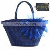 Pattern Stripes Woven Synthetic Straw Tote Womens Shoulder Handbag thumbnail-6