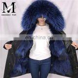 Warm Winter Woman Or Men Wolf Fur Lining Jacket Real Raccoon Fur Collar Hood Fur Parka Jacket