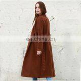 Fashion Wide Lapel Design Long Brown Wool Coat for Women thumbnail-3