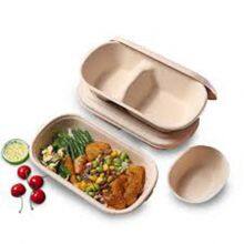Brown Color Biodegradable Bagasse Bento Boxes Smooth Without Burrs thumbnail-2