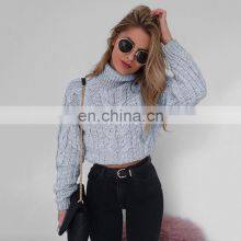 Winter Fashion Women Casual Turtleneck Pure Color Knitted Crop Top Sweater thumbnail-5