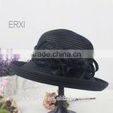 Latest Style Womens' Chuch Hat,Black Straw Hat With Sinamay Flower Decorate thumbnail-1