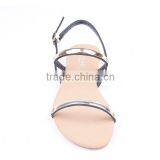 Wholesale Asian Style Low Heel Ladies Ankle Strap Sandals With Golden Metal Decoration thumbnail-3