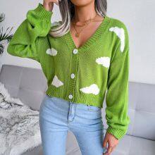 New White Cloud Knitted Cardigan Sweater thumbnail-1