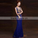 Women's Blue V-Neck Print Floor-Length Dress thumbnail-2