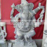Dancing Ganesha Elephant Statue Marble Stone Hand Carved Sculpture for Temple