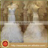 ASAW14 Real Image Mermaid Bridal Gown With Sashes Ruffled Skirt Long Train One Shoulder Wedding Dress Custom Made
