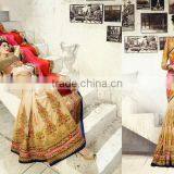 Off White & Orange Viscose On Net Saree thumbnail-2