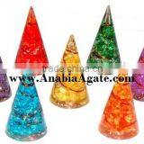 Dyed 7 Chakra Orgone Cone With Copper Wire Wrapped Set thumbnail-2