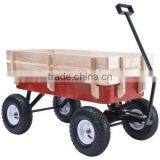 OUTDOOR WAGON ALL TERRAIN PULLING KID CHILDREN GARDEN CART W/WOOD RAILING RED thumbnail-5