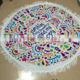 Round 100% Cotton Print Tassel Beach Towel, Beach Mat Sunscreen Shawl thumbnail-6