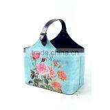 Flower Print Faux Leather Buckle Handle Magazine Newspaper Basket/holder thumbnail-3