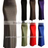 latest long skirt design solid stretch high waist cotton long skirt