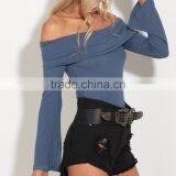 Hot Sale off Shoulder Fold Over Long Sleeve Knit Top Women Latest Design Tops thumbnail-2