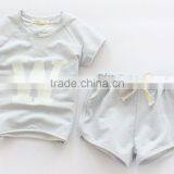Wholesale Childrens Clothing Set W Alphabet Bamboo Cotton Short T-shirt With Hot Shorts 2pcs Suits for Girl thumbnail-4