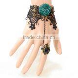 Chiffon Lace Macrame Bracelet With Ring Set Flower Charm Diamond Jewelry Set for Women thumbnail-1