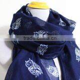 Navy Owl Infinity Scarf Chunky White Owl Scarf Gray and White Owl Print Infinity Scarf Loop Scarf thumbnail-3