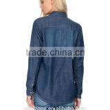 Contrast Topstitch Relaxed Fit Denim Shirt Women Chest Pocket Denim Shirt thumbnail-4