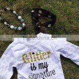 Baby Clothes Boutique Outfits Fall/winter Black Gold Dot Glitter Clothing Pant Long Sleeves Sets With Matching Headband Set thumbnail-3