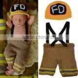 Newborn Baby Firefighter Fireman Red Hat Outfit, 2 pc Red Pant Set W/Suspenders, Photography Prop thumbnail-2