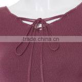 Popular V Neck Fitted Knit Pullover Mature Women in Tight Sweater With Knot thumbnail-4