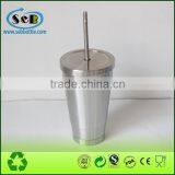 16oz Stainless Steel Tumbler With Straw Stainless Steel Coffee Mug thumbnail-1
