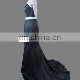 Elegant Cap Sleeve Beaded Court Train Black Long Evening Dress For Fat Women thumbnail-4