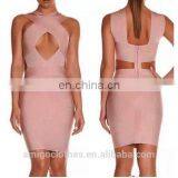 Amigo 2017 Fashion Beige Sleeveless Backless Cut Out Cross Over Bandage Dress Elegant Formal Dresses for Goddess thumbnail-2