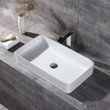 No hole bathroom white thin rectangle ceramic new design basin sink