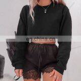 Women Custom Plain Crew Neck Basic T Shirt Crop Hoodie Sweatshirt thumbnail-3