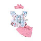 Baby Girl Clothing Sets Summer Kids Tops + Pink Shorts + Headband 3pcs Outfits Girl Boutique Set