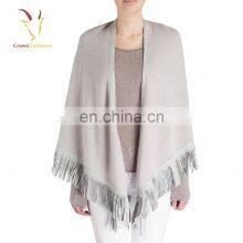 Wholesale Ladies 100% Cashmere Custom Fur Trimmed Poncho and Shawls thumbnail-1