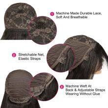 Body Wave Human Hair Wigs With Bangs 180% Density Remy Indian Wig With Bangs Full Machine Made Fringe Wig Human Hair Natural Wig thumbnail-5