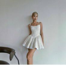 French Retro Fishbone Shaping Corset Dress With Sexy Print for 2025 Spring Season - Beach Vacation Strapless Dress thumbnail-2